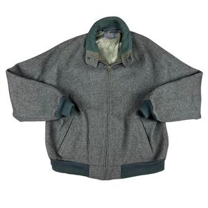 Vintage Pendleton Wool Bomber Jacket Gray Green Trim Full Zip Mens L USA Made